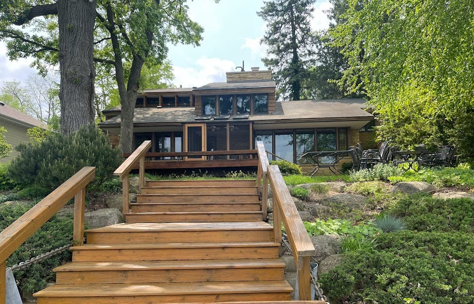 Completed wood deck and Madison area home exterior